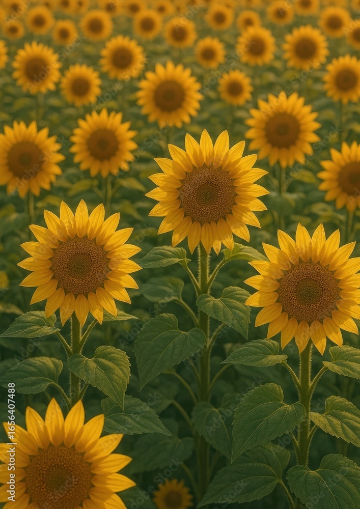 Fototapeta premium Vibrant sunflower field in bloom.