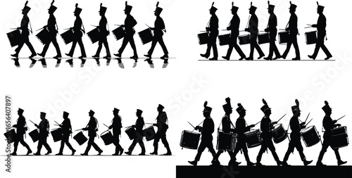 Drumline Silhouette, Marching Band Performance VECTOR