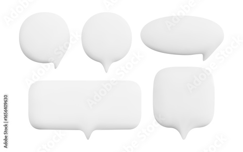 Minimalist 3D white speech bubbles set. Blank chat message concept suitable for social media design, communication interface, creative typography and modern UI elements