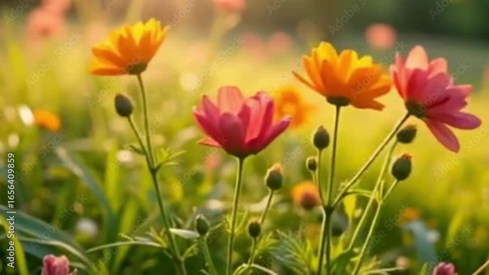 Wildflowers moving rhythmically in the breeze in a sunny meadow Wildflowers moving rhythmically in the breeze in a sunny meadow