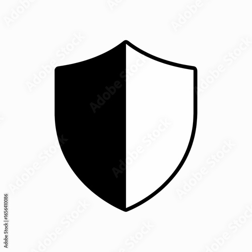 Simple black and white shield icon, symbol of protection, security, and defense against threats