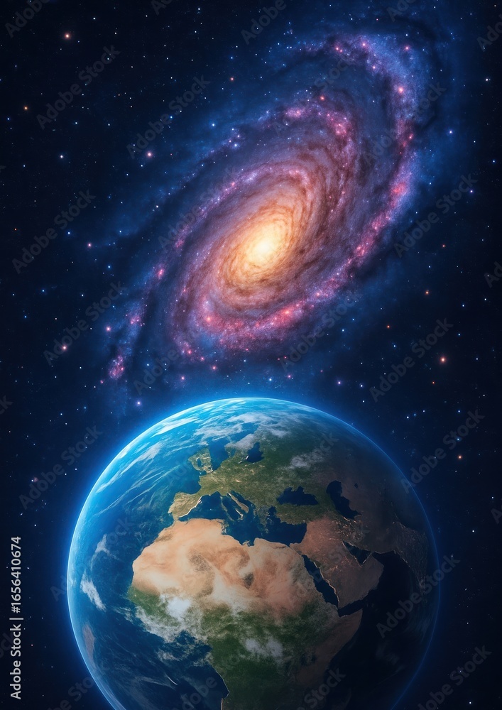 Obraz premium Earth and galaxy cosmic illustration.