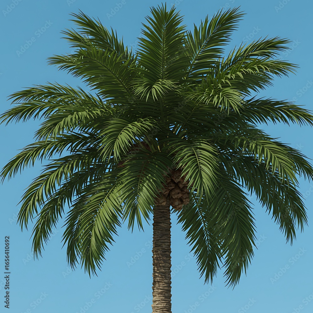 Fototapeta premium 青天に映えるヤシの木のリアル3Dモデル