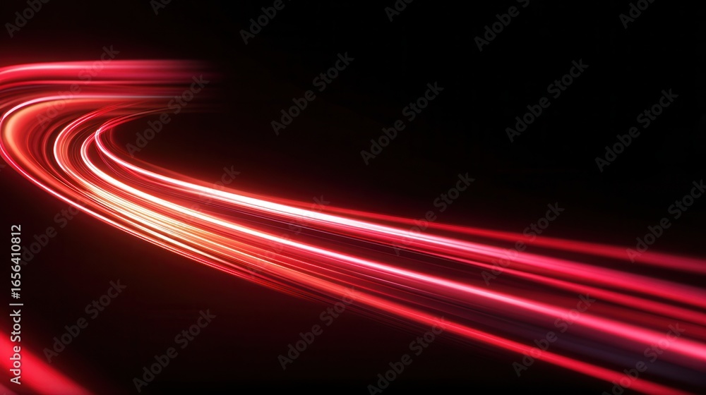 Fototapeta premium Red light speed background with curved lines and glowing trails