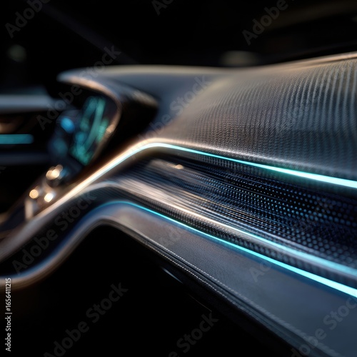 Sleek car interior with illuminated dashboard & futuristic design