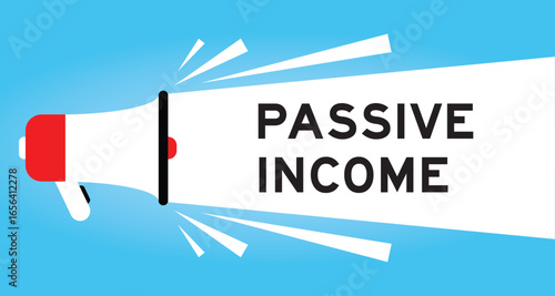 Color megaphone icon with word passive income in white banner on blue background