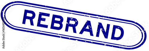 Grunge blue rebrand word rubber seal stamp on white background