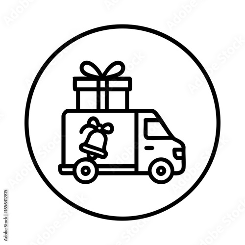 Christmas delivery truck icon with gift box