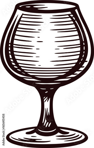 Hand drawn sketch of a brandy snifter glass isolated on white background vintage etching illustration
