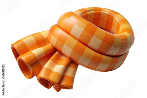3d orange checkered scarf isolated on transparent background. use cases: fashion, design.