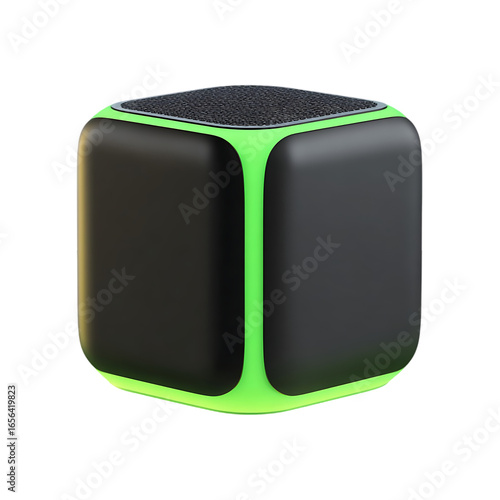 Cube shaped portable speaker with green light accent