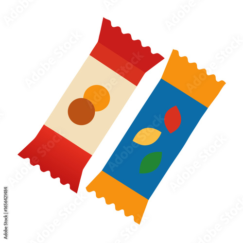 Two colorful snack bars with decorative patterns
