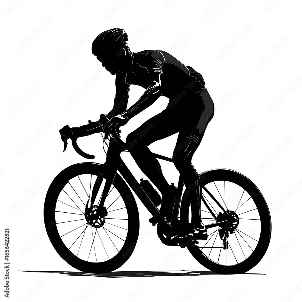 Obraz premium Focused Male Road Cyclist in Silhouette on a White Background, Representing Competition, Endurance, and Athletic Performance