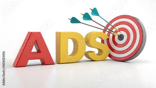 Target Advertising Concept: Focus on Goal Achievement with Arrows Hitting Bullseye on Red and White Target.