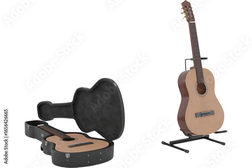 Elegant Acoustic Guitar on Stand, transparent background