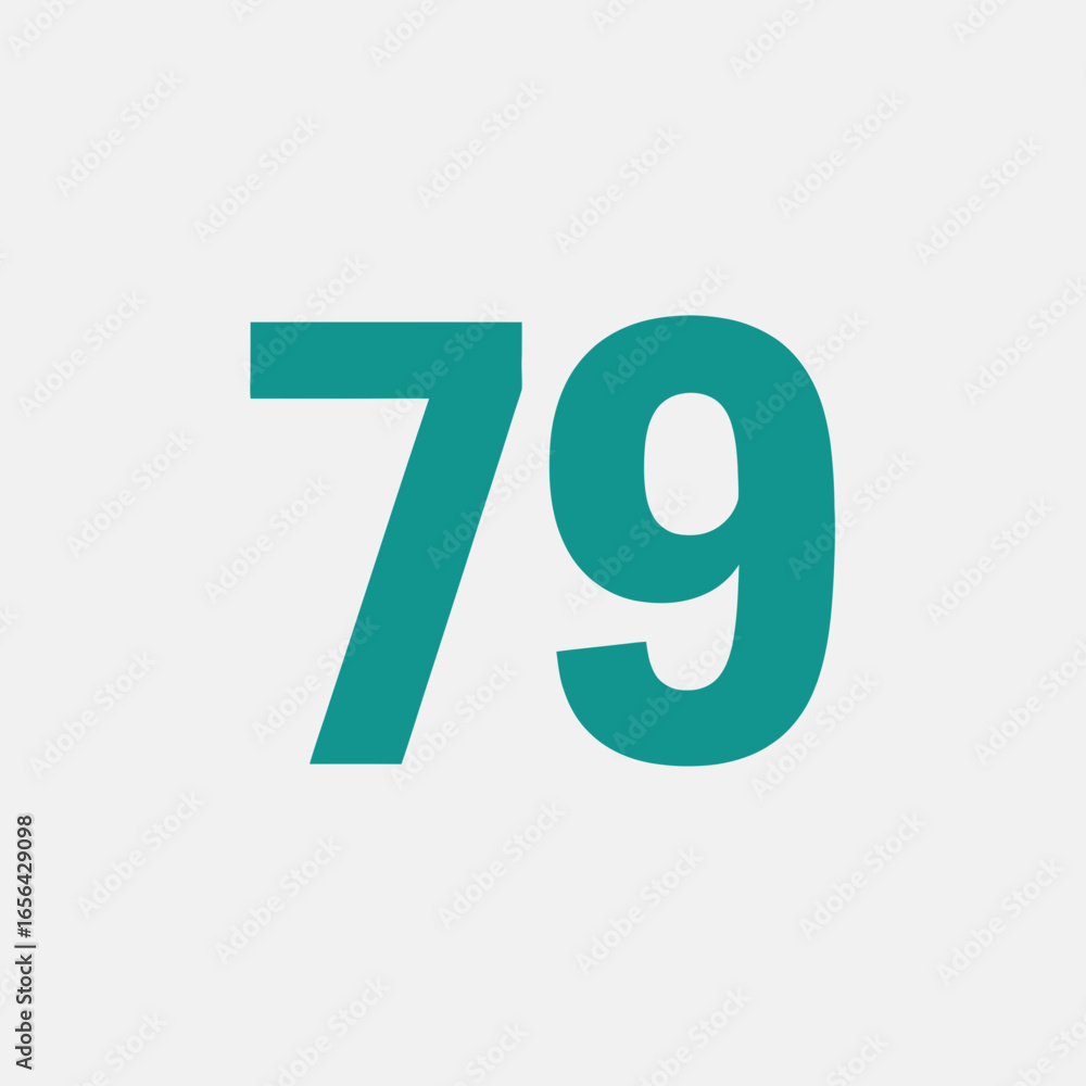 Teal number seventy-nine on a white background simple clean design. Teal number seventy-nine on a white background simple clean design.