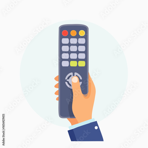 Hand Holding Modern Flat Design TV Remote