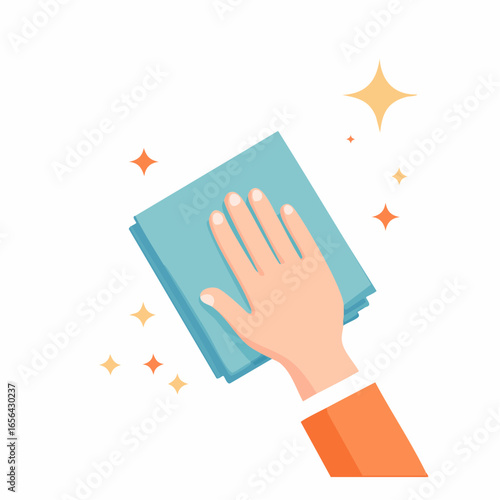 Hand Wiping With Light Blue Cloth Illustration