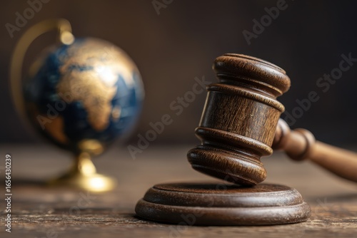 Judge hold wooden gavel with golden scale and globe for law international environmental concepts of business corporate and industry. law world environmental regulation.sustainable environment concept