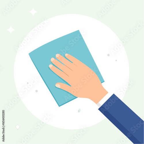 Hand Wiping Clean Surface Light Blue Cloth