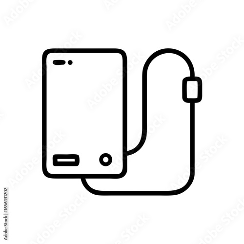 Stylized illustration of a power bank and a cable on white background