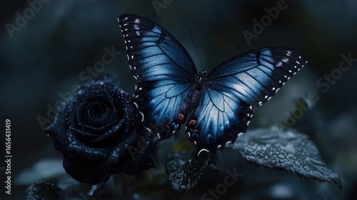 Dark butterfly on a dark rose