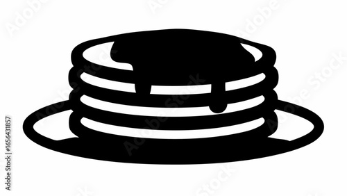 Illustration of a stack of pancakes with syrup on a plate in black and white simple graphic style