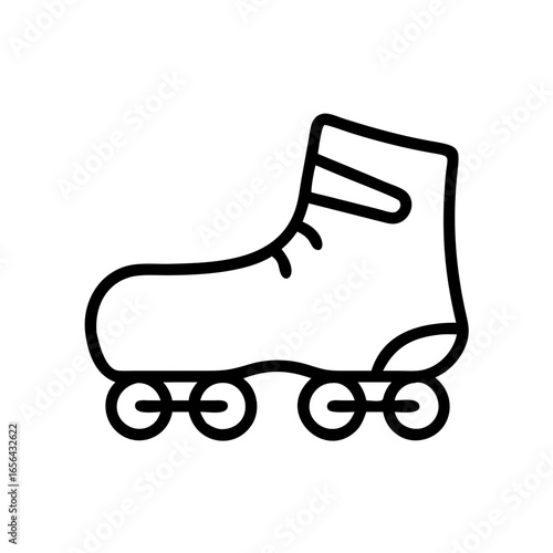 Stylized Roller Skate Illustration with High Boot and Four Wheels Line Art