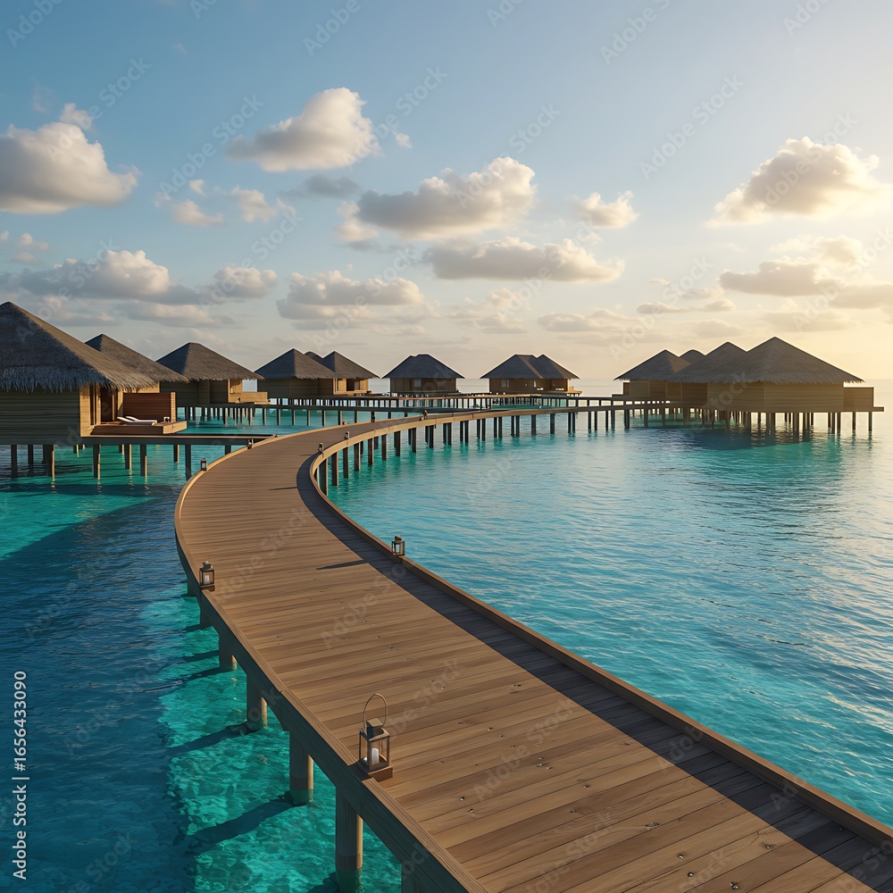 Obraz premium 碧海に続く、木道への誘い