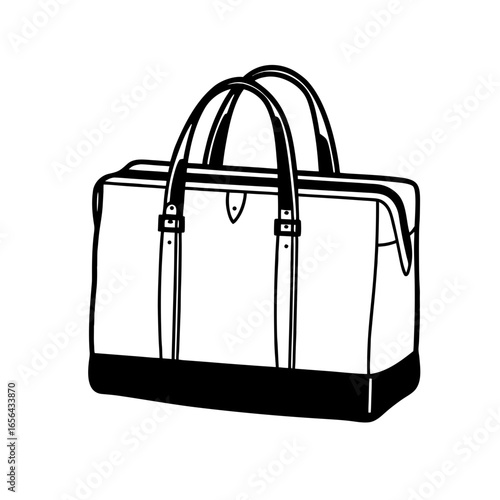 Black and white line drawing of a rectangular vintage style suitcase
