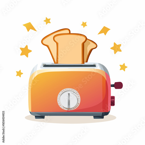 Orange And Red Toaster With Toasted Bread And Stars