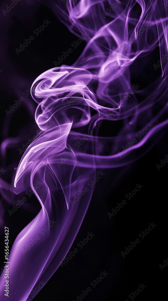 Obraz premium Abstract purple smoke swirling up against a black background. Mystical flowing vapor for calming meditation and dream imagery