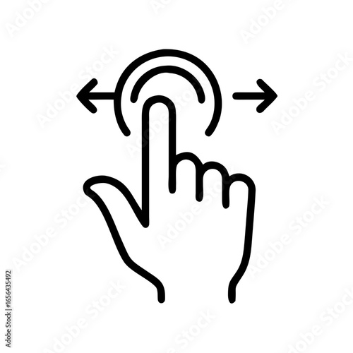 Illustration of a finger touching a screen and swiping from side to side -  representing touchscreen interaction, navigation, mobile apps, and user interface control.