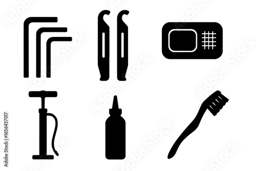 Collection of bicycle repair and maintenance tools