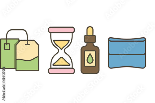 Tea, Hourglass, Dropper Bottle, and Soap Icons