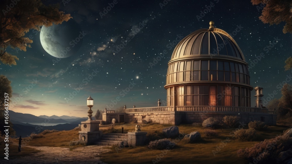 Fototapeta premium Majestic Observatory on a Hilltop at Night