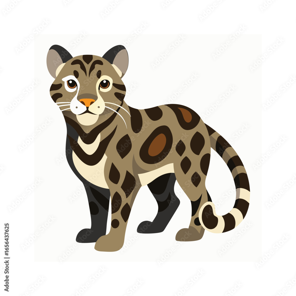 Fototapeta premium Animal Illustration Featuring a Clouded Leopard on a White Background Design
