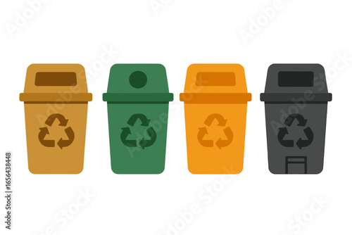 Recycling bins with universal recycling symbol