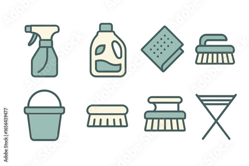 Household Cleaning Supplies and Tools Icons