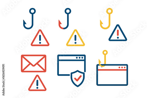 Cybersecurity phishing icons and warning symbols