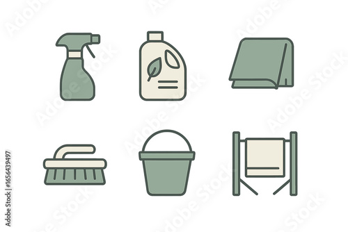 Cleaning Supplies and Tools Flat Icons
