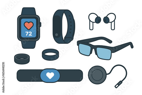 Collection of modern wearable technology and accessories