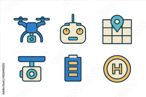 Drone Technology and Accessories Flat Icons