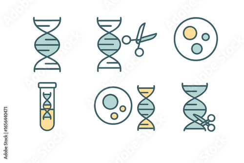 DNA helix and cell icons for genetic research