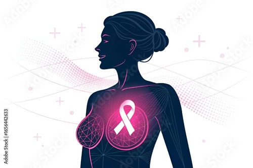 Minimal Abstract Female Torso with Glowing Pink Chest Area – Breast Cancer Awareness Medical Icon