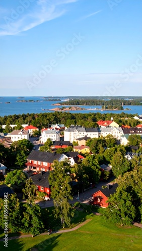 Panoramic view of a coastal town