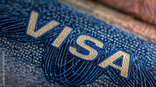 Close-up of a Visa: A macro photograph of a VISA, highlighting the security features. The document is an important travel authorization.