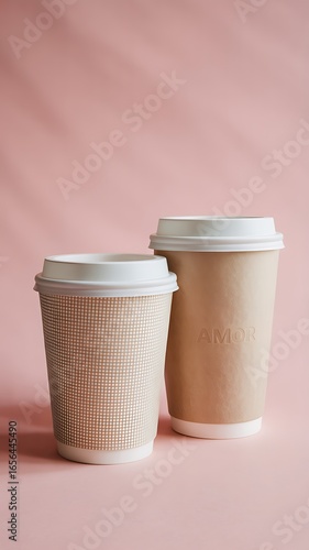Wallpaper Mural Two Stylish Coffee Cups Pink Background Minimalist Design Torontodigital.ca