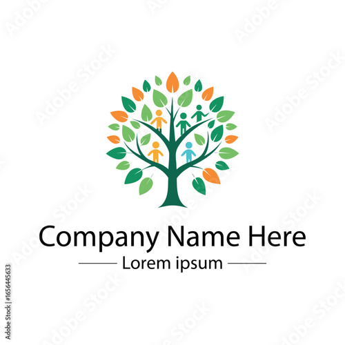 Modern Family Tree Logo design with  tree and genealogy symbol