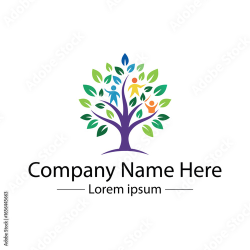 Modern Family Tree Logo design with  tree and genealogy symbol